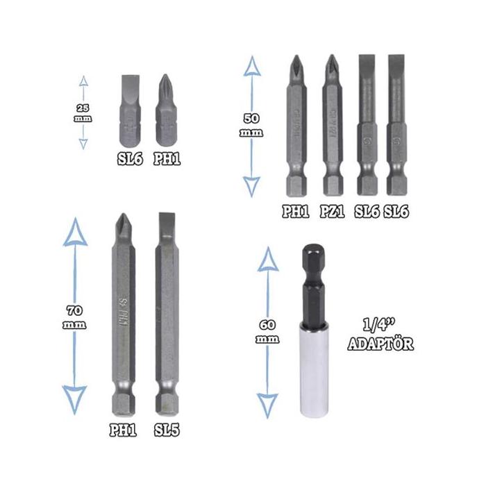 Rico Bb1017 1/4'' Cırcırlı Tornavida Bits Seti PhPzSl (10 Parça)